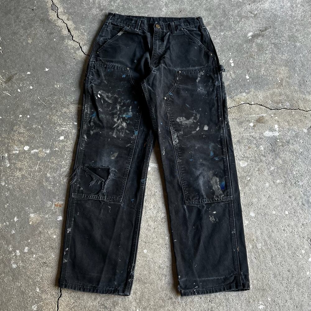 Carhartt faded black double knee work wear carpenter pants - Picture 1 of 12